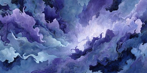 Poster - Ethereal Abstract Swirls of Purple and Blue in Cosmic Cloud Formation Evoking Mystical and Dreamy Atmosphere in Artistic Composition