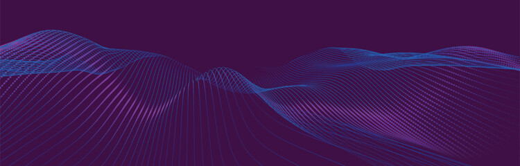 Fototapete - Abstract colorful digital particle wave. Futuristic dot wave. Technological background. Colorful music wave. Digital background with smooth wavy curves. 3D vector illustration