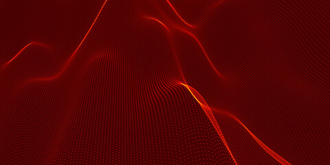 Fototapete - Futuristic dot wave. Abstract digital particle wave. Technology background. Colored musical wave. Dark background. Digital background with smooth, wavy curves. 3D rendering.