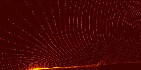 Fototapete - Futuristic dot wave. Abstract digital particle wave. Technology background. Colored musical wave. Dark background. Digital background with smooth, wavy curves. 3D rendering.