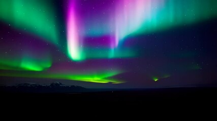Wall Mural - breathtaking nightscape featuring a vibrant green and purple aurora borealis dancing across the star