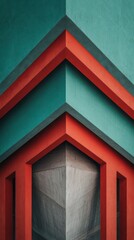 Poster - Geometric Abstract Design Featuring Bold Red and Teal Color Contrasts in Architectural Elements with Dynamic Lines and Shapes