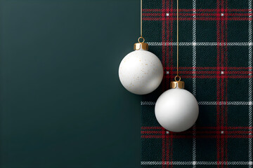 Wall Mural - Elegant green Christmas and New Year's background with New Year's balls with tartan colors.
