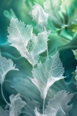 Poster - Delicate translucent leaves displaying intricate textures against a soft ethereal background in nature