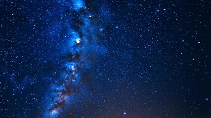 Wall Mural - dramatic slow pan of the milky way across a dark blue night sky, studded with sparkling stars, space