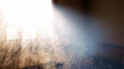 Wall Mural - golden dust particles slowly falling with light shining through abstract background