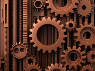 Poster - Bronze Gear Background with Textured Patterns and Industrial Design Elements for Modern Artwork and Graphics