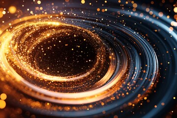 Wall Mural - Abstract representation of a black hole with golden light particles spiraling inwards. This evokes a sense of mystery and wonder.