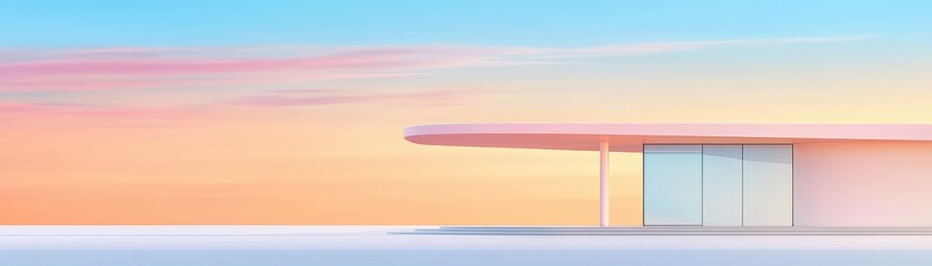 Poster - Modern minimalistic architecture with pastel colors and sunset sky showcasing contemporary design elements