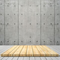 Poster - Minimalist Modern Interior with Concrete Walls and Wooden Floor Design Concept for Various Background Uses