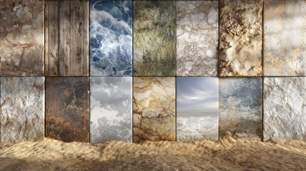Wall Mural - Abstract Textured Tiles Collage with Sand Base