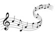 © Sandra - Musical score featuring curving notes and treble clef floating against transparent backdrop