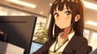 © てんぷら - オフィスで仕事をするアニメ調の日本人美少女