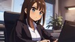 © てんぷら - オフィスで仕事をするアニメ調の日本人美少女