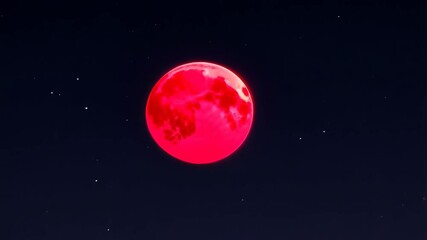 Wall Mural - dramatic crimson moon shines brightly amid scattered stars across a gradient of dark blue and light 