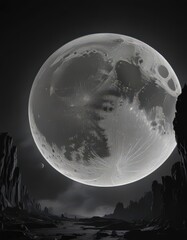 Wall Mural - Giant moon dominates inky black sky; shadows lengthen ominously ,  creepy,  ominous