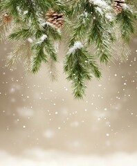 Wall Mural - Snow-covered pine branches with cones on a bright, snowy winter day in a natural outdoor setting.