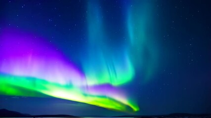 Wall Mural - Spectacular aurora borealis dancing in the dark starry night sky over a serene landscape, creating a breathtaking and ethereal display of natural light phenomenon