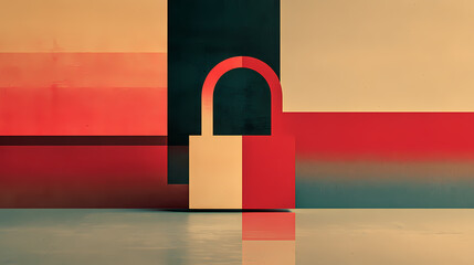 Wall Mural - 3d render of a pastel-colored padlock on a blue gradient background symbolizing security and protection in a stylish and modern form. minimalist. Illustration
