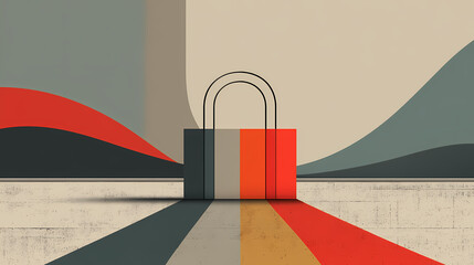 Wall Mural - 3d render of a pastel-colored padlock on a blue gradient background symbolizing security and protection in a stylish and modern form. minimalist. Illustration