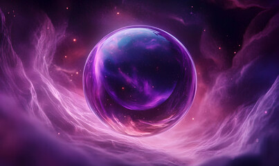 Wall Mural - ethereal orb glows, suspended in swirling purple nebulae , texture, outer space