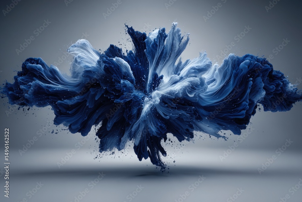 A dynamic display of swirling blue hues forms an abstract composition. The fluidity creates a sense of motion, showcasing varying tones in a captivating arrangement against a neutral background.