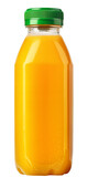 fresh orange juice in plastic bottle with green screw cap on transparent background