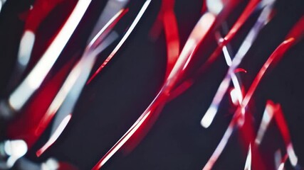 Poster - Light trails in vibrant red and white dancing across dark backdrop, generating mesmerizing abstract movement with dynamic visual energy and luminous artistic expression