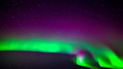 Wall Mural - vibrant green aurora borealis streams across night sky filled with glittering stars and purple cloud