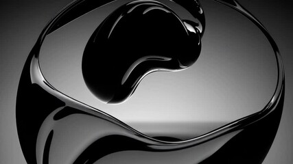 Poster - Black liquid morphing and transforming dynamically, creating abstract visual motion with seamless fluid evolution across gradient background