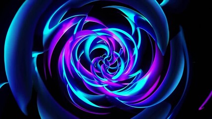 Fototapete - Abstract neon geometric shapes rotate and intertwine, creating a mesmerizing visual experience with vibrant colors and dynamic movement against a black background
