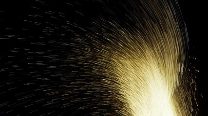 Wall Mural - dynamic golden sparks shower motion on black backdrop abstract energy display, glittering trails arc