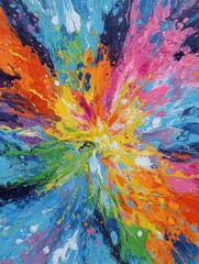 Poster - Vibrant Abstract Explosion of Colorful Splashes in a Dynamic Swirl Representing Energy and Creativity in Modern Art
