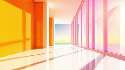 Aufkleber - Bright and Colorful Modern Interior with Large Windows and Vibrant Walls in Abstract Style