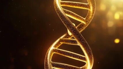 Poster - Golden DNA Helix Structure Spiraling with Light Sparks on Dark Background for Science and Medicine Themes