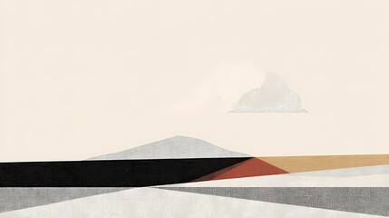 Wall Mural - Black and white minimalist landscape with white cloud. minimalist. Illustration