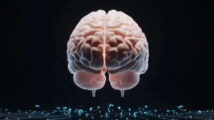 Poster - Futuristic Visualization of Human Brain with Neon Lines and Digital Elements in Dark Background