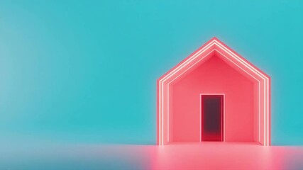 Poster - Vibrant Modern House with Glowing Entrance and Abstract Background for Contemporary Design Concepts