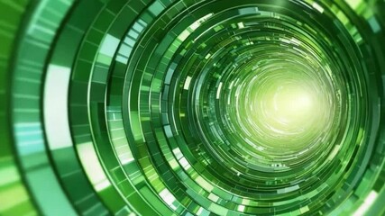 Poster - abstract green tunnel with swirling geometric patterns and glowing light in the center, digital tech