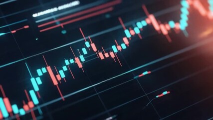 Poster - Close-up of Trading Chart with Candlestick Patterns and Colorful Data Representation for Financial Analysis