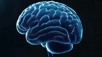 Poster - Intricate Blue Brain Illustration with Glowing Neural Patterns and Transparent Effect for Scientific Imagery