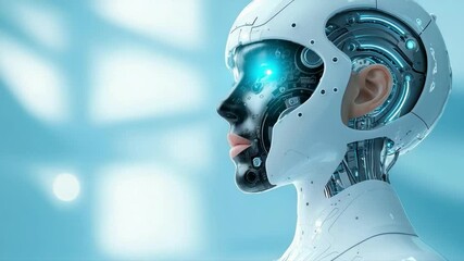 Poster - Futuristic humanoid robot with advanced technology features in a modern setting