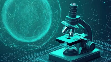 Poster - futuristic microscope with digital interface and advanced technology elements for scientific researc