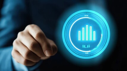 Poster - Hand Interacting with Digital Data Visualization as Business Concept of Modern Technology and Innovation