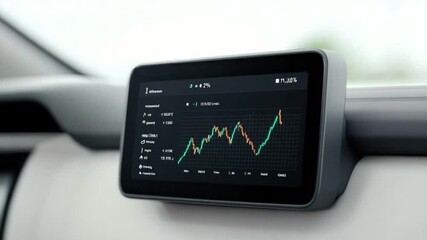 Poster - modern touchscreen display showing financial graph with stock market data in a minimalist car interi