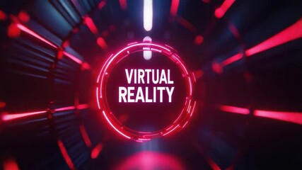 Poster - Futuristic Background with Neon Lights and Virtual Reality Text in a Dark Corridor