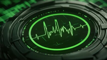 Poster - Green Heartbeat Monitor Display with ECG Waveform and Modern Futuristic Interface Design