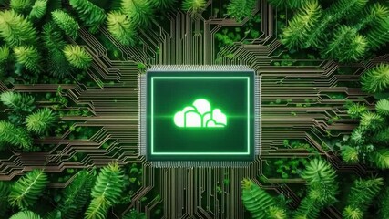 Poster - Green Technology Concept with Circuit Board and Leaves Representing Eco-Friendly Innovation and Digital Connectivity