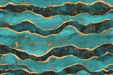 Wall Mural - Teal and Gold Abstract Wave Pattern Texture