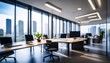 © Jean - blurred office interior with desks and computers for business background blur in the foreground